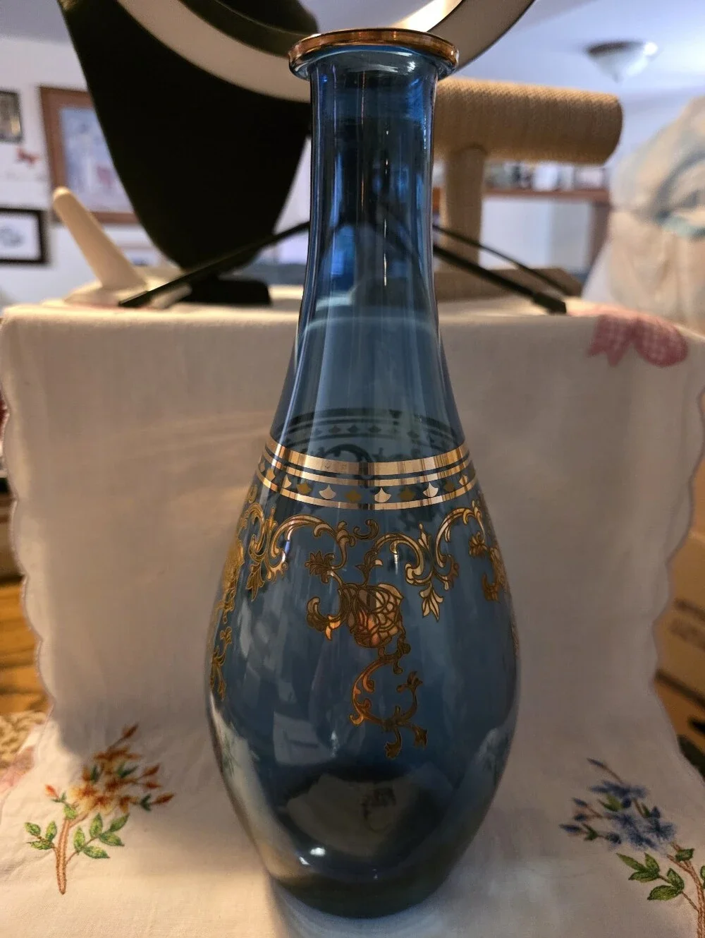 Beautiful Vintage Bohemian or Venetian Glass Decanter In Blue